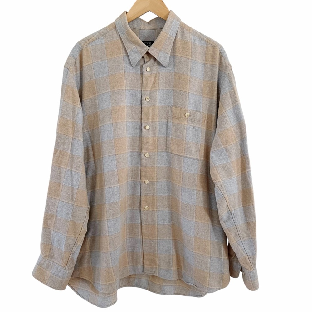 IKE Behar New York Flannel Shirt Mens XL 100% Cotton Neutral Gray Tan Collared